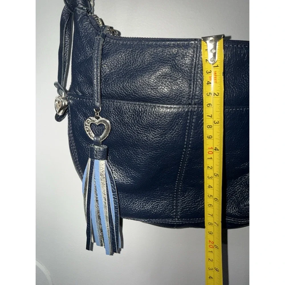 BRIGHTON BABY BARBADOS BLUE PEBBLED‎ LEATHER ZIPTOP CROSSBODY SHOULDERBAG W